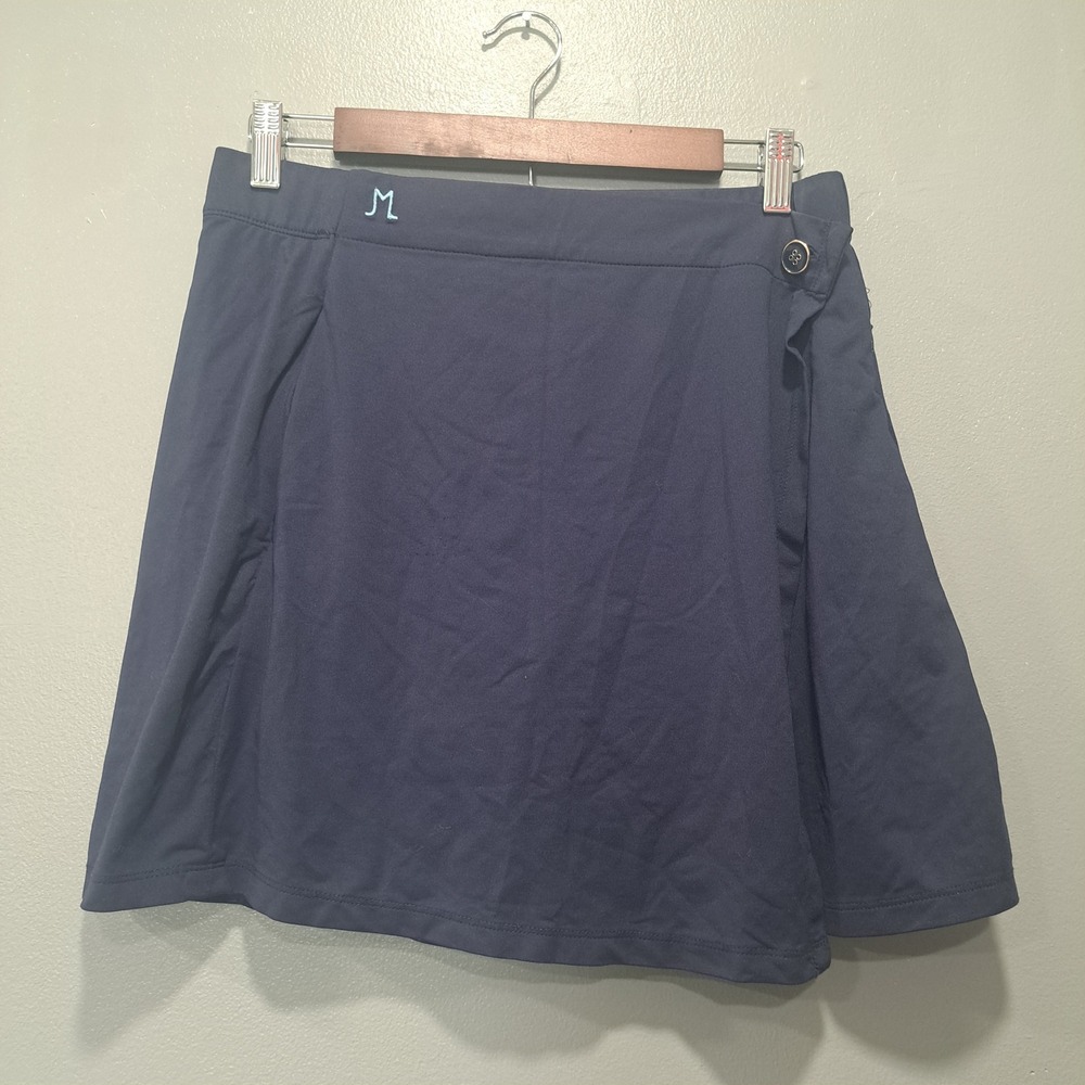 J.McLaughlin Navy Blue Active Skort Gold Button Side Zip Pocket Golf Tennis Sz M